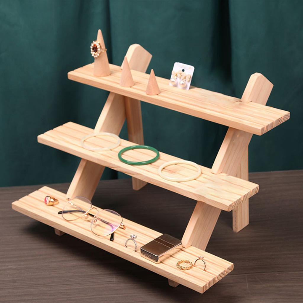 Display Stand Riser Wood Multiple Tier Versatile Showcase Shelf for Retail Jewelry Figures Makeups