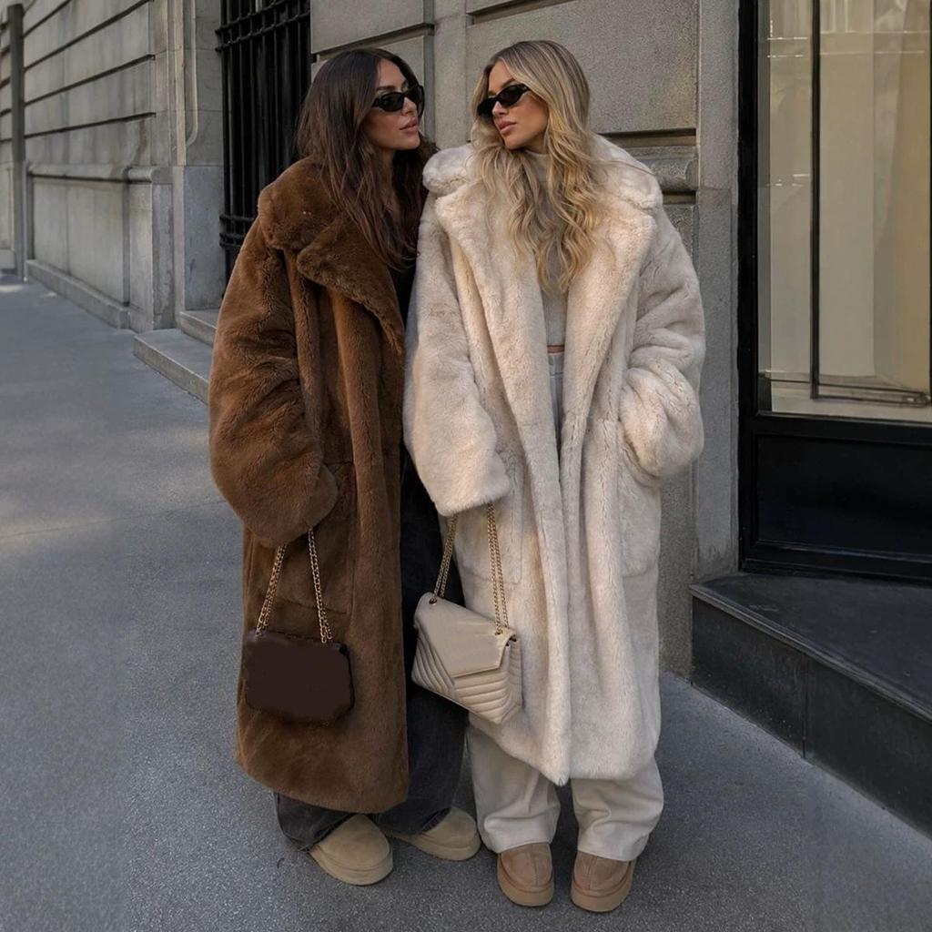 Imitation Mink Fur Coat, Elongated Suit Collar, Synthetic Fur Fur Coat, Women's Fur Coat