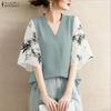 Vneck Splice Casual Women Zanzea Half Sleeve Blouse