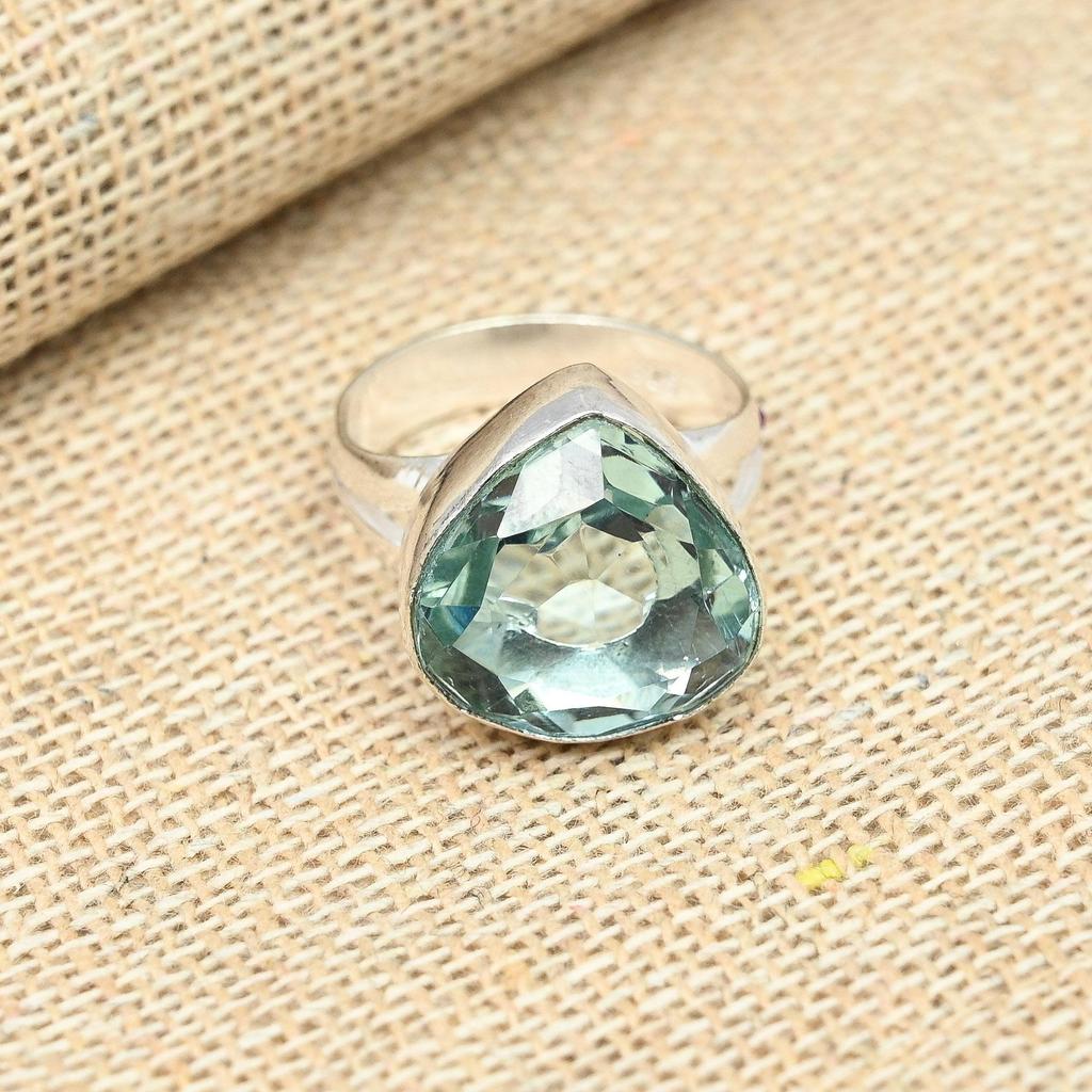 Зеленый аметист драгоценный камень стерлингового серебра 925 пробы дизайнер ручной работы красивое кольцо для нее