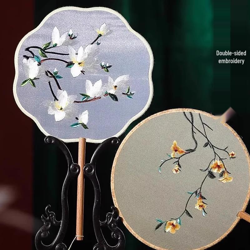 Double-Sided Embroidery Silk Fan: Classical Court Hanfu & Cheongsam Accessory