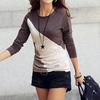 Korean Fashion Women Style Autumn Slim Fit Color Block Blouse Long Sleeve Shirt
