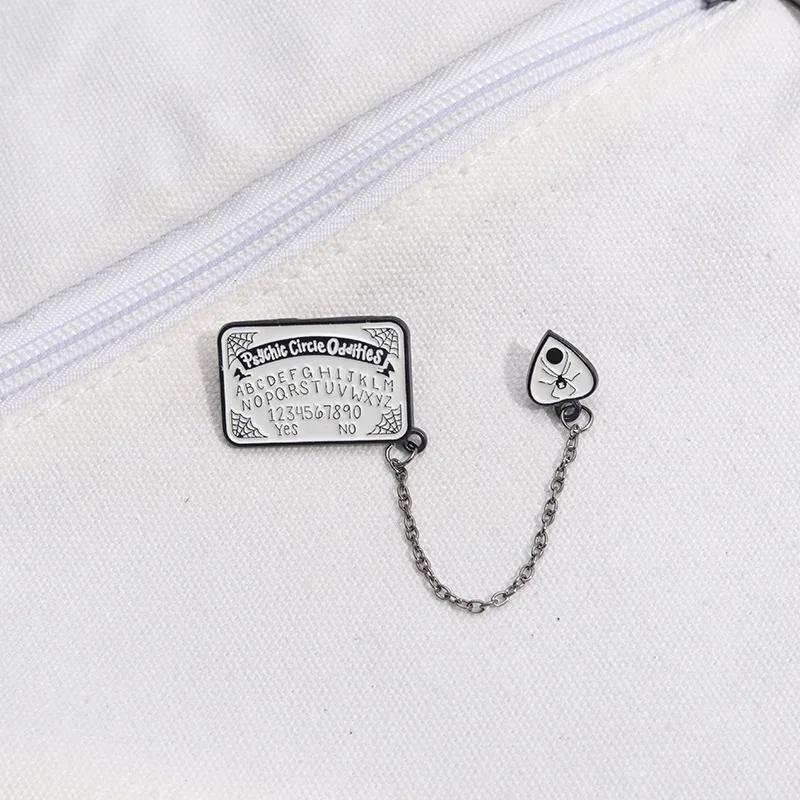 Psychic Circle Oddities Yes or No Choice Brooches Spider Web English Letter Number Spider Chain Enamel Pins Gothic Jewelry Gifts