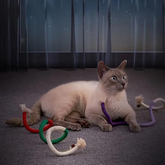 Кошачья веревка для жевания Хлопковая веревка Кошачья игрушка для жевания Безопасная игрушка для чистки зубов Интерактивная игрушка с кошачьей мятой для котят Стимуляция охотничьего инстинкта Снятие скуки