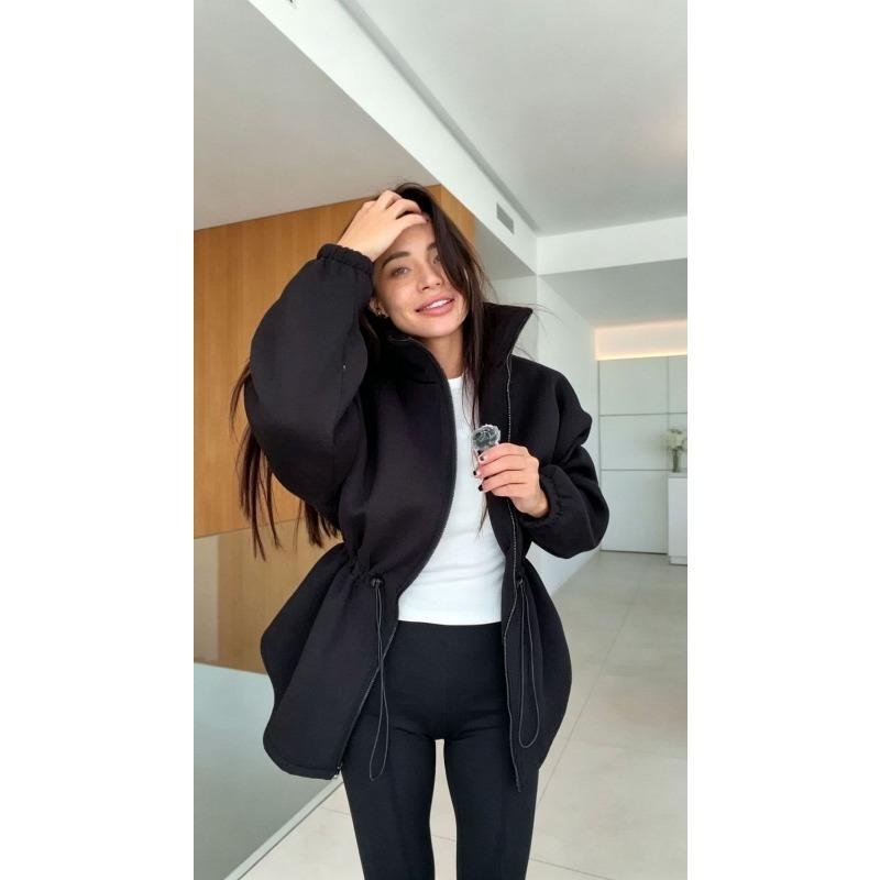 Women S Long Sleeve Zip Up Stand Collar Slim Fit Jacket Autumn Winter