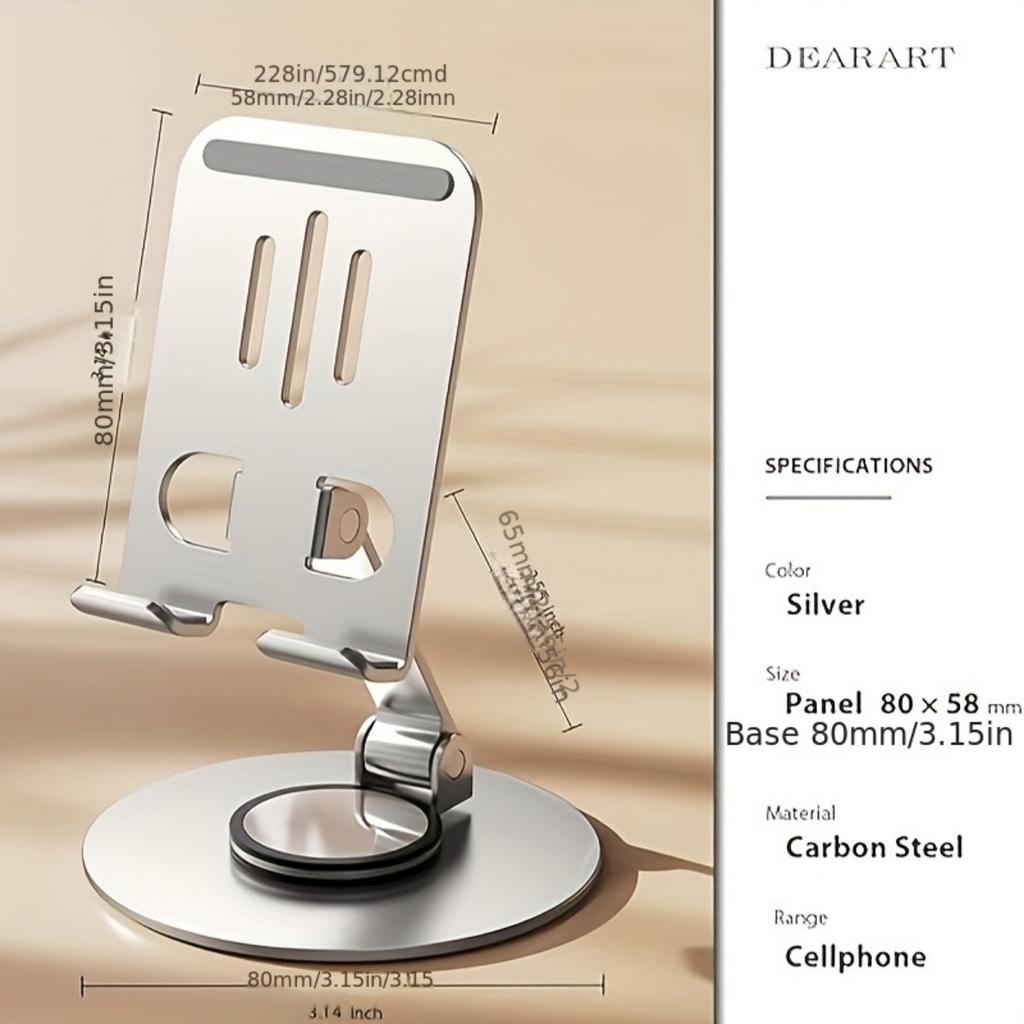 Полностью металлический складной вращающийся держатель для телефона, подходит для трансляции на рабочем столе, не подходит для использования в автомобиле - вращение на 360 градусов, регулируемый