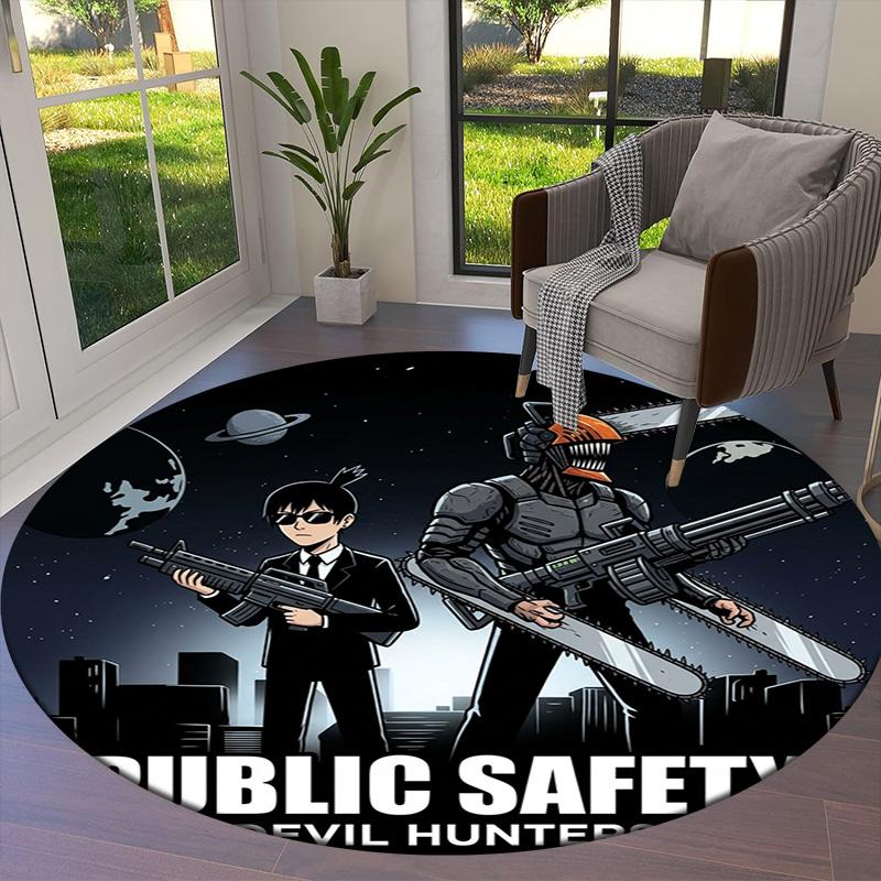 Chainsaw Man Round Area Rug Carpet Rug For Living Room Bedroom Sofa Playroom Decor Nonslip Floor Mat