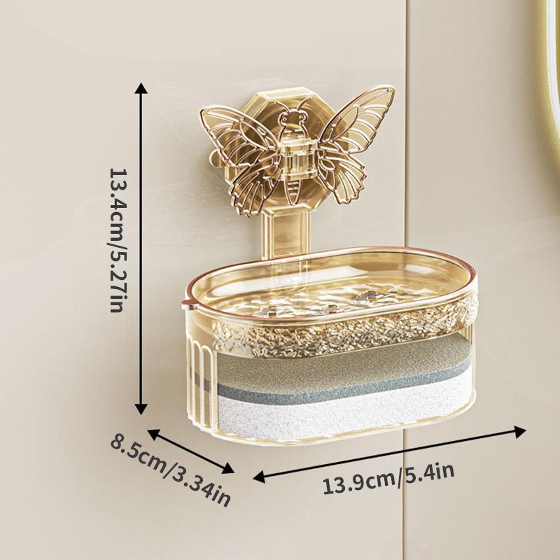 Мыльница на присоске с дизайном бабочки, двухслойная мыльница с губкой и дренажем, полка для хранения мыла без сверления