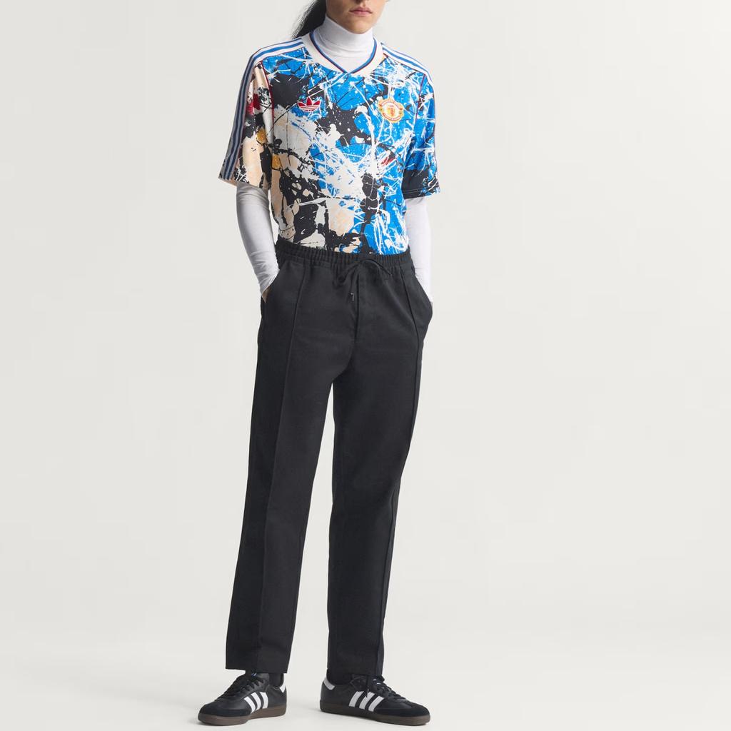 Adidas Оригинал Манчестер Юнайтед Stone Roses Приталенная футболка для футбола с V-образным вырезом в полоску с коротким рукавом Мужская одежда JZ7098