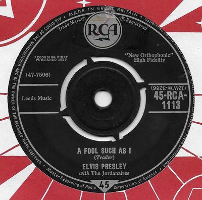 7-дюймовая пластинка ELVIS PRESLEY THE JORDANAIRES A Fool Such As I 45RCA1113 RCA 1960 UK Rock Б/у