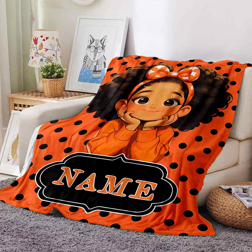 Happy Girl Bow Multi-purpose Customizable Blanket Personalized Text Durable Comfort Versatile for Sofa Couch Office Bed Picnics