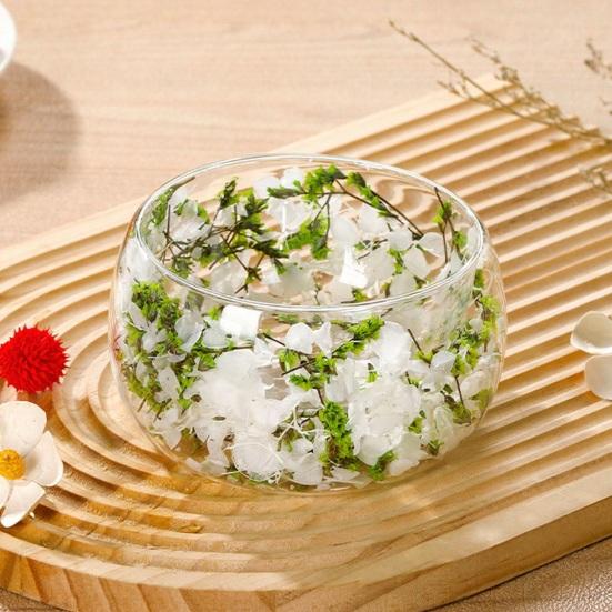 Стеклянная миска с двойными стенками с настоящими прессованными цветами, термо- и холодостойкая, прозрачная миска для подачи салатов, десертов, милый декор для дома и кухни