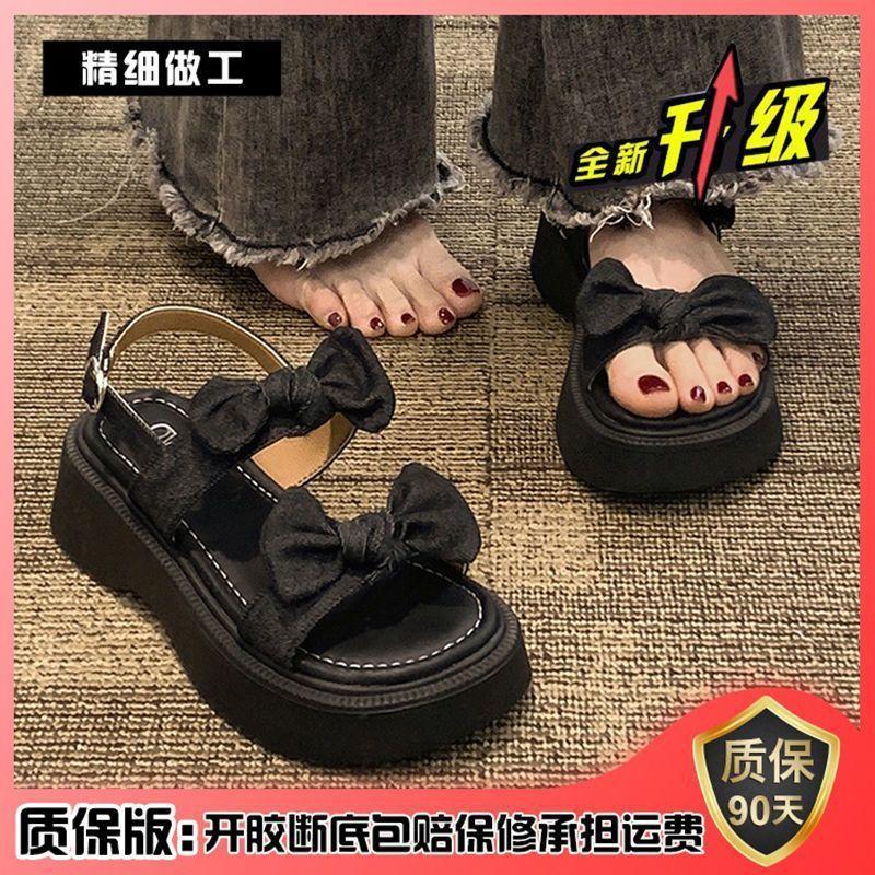 Thick-soled One-word Sandals Fairy Fairy Summer 2025 New Versatile Fairy Bow Non-slip Beach Shoes