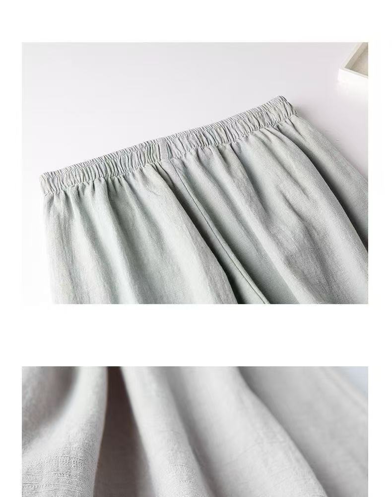 2025 Spring and Summer Cotton and Linen Retro Ethnic Style Embroidered Wide-leg Pants Versatile and Thin Nine-minute Pants