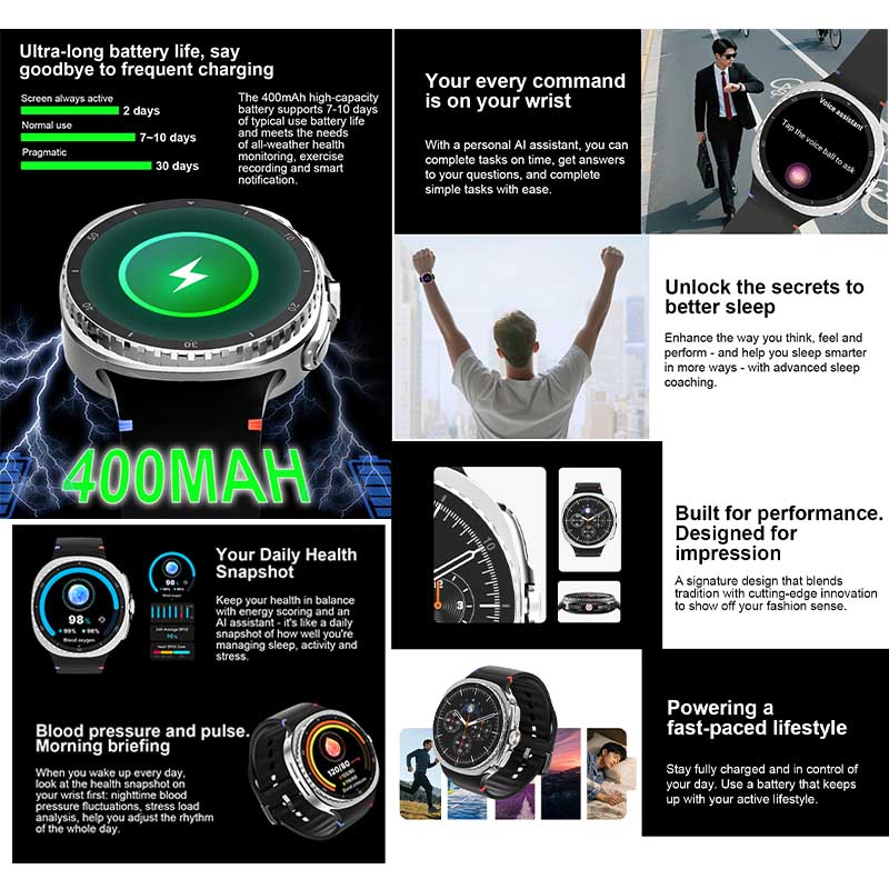 SACOSDING Man Smart Watch 1.43"AMOLED 400mAh Battery Heart Rate Sports Modes Al Voice lP68 Waterproof Fitness Tracker Smart Watch