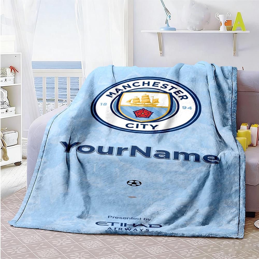 Manchester City Personalized Name Blanket Lightweight Personalized Blanket Ultra-Soft Great for Livingroom Bed Couch Seaside for All Occasions