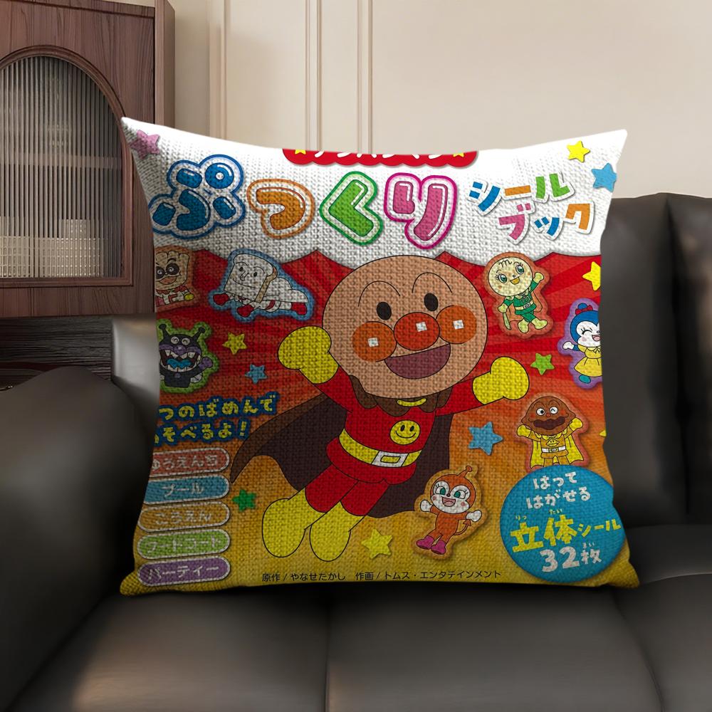 Cartoon AAnpanman Cute Cushion Cover Natural Linen Organic Fabric DoubleSided Printing Sofa Home Decor Gift Pillow Case