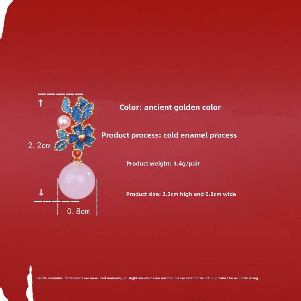 Chinese Style Imitation Hetian Jade Earrings Women Vintage Enamel Round Bead Earrings Ancient Gold Craft