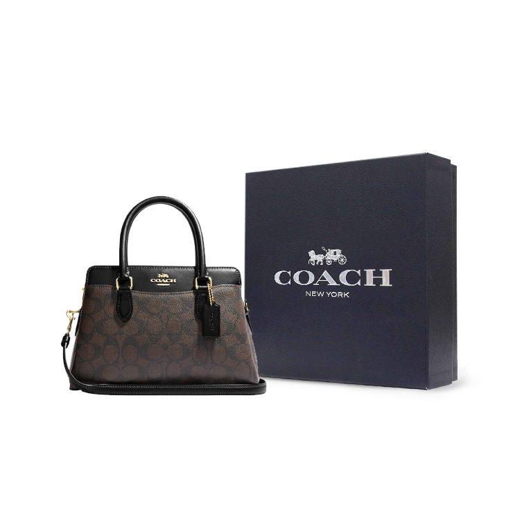 COACH Darcie Coated Canvas And Smooth Leather Shoulder Bag, Crossbody Bag, Handbag Mini Women's Black CH174-IMAA8