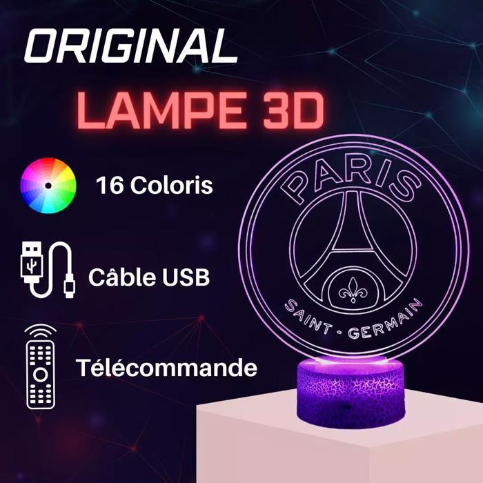 Lampe de Chevet 3D LED - PSG - Veilleuse Tactile - 16 Couleurs - Idée Cadeau Football - Décoration Unique