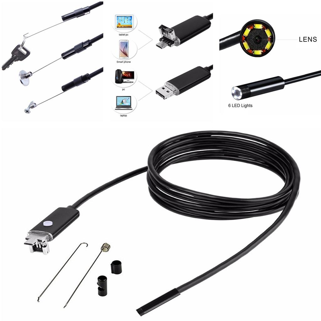 5M Car Endoscope 7mm Endoscope HD USB Android 6 LED Inspection Borescope Camera