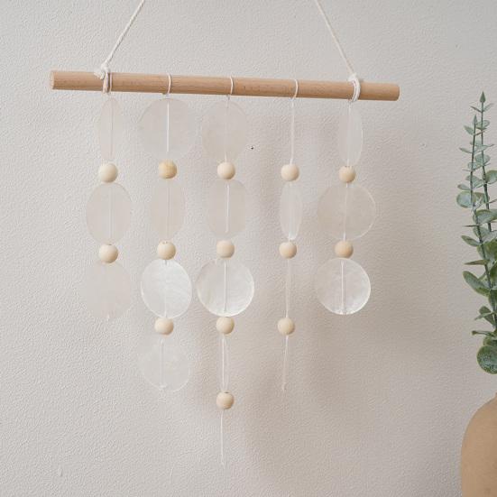 Handmade Natural Seashell Wind Chime, Retro Rope Knot & Wooden Ring, Clear Tinkling Sound, Coastal Hanging Decor for Window Guesthouse Kids Room