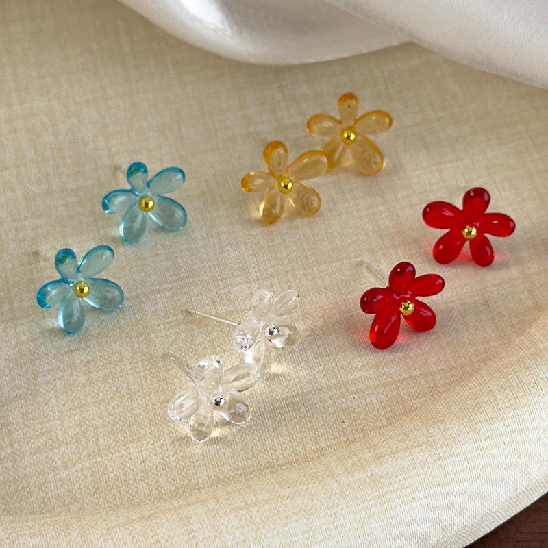 Transparent Colorful Flower Earrings Sweet Stylish Women Jewelry