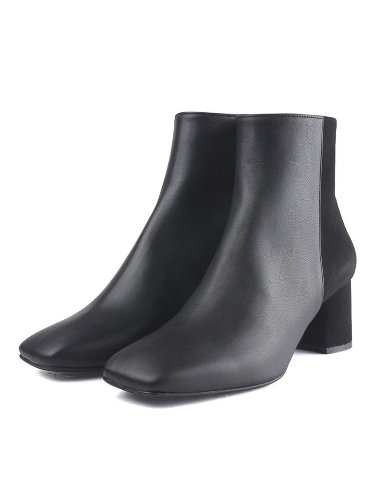 Nontheless Square Toe Back Zipper Ankle Boots / Black