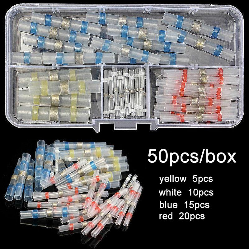 10 ~ 250 шт. соединители для проводов с припоем, водонепроницаемые термоусадочные стыковые соединители, клеммы для электрических проводов, изолированные стыковые соединения