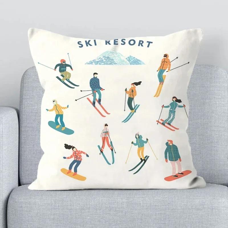 Ski Resort Ski Props Printed Decoration Office Decoration Cushion Cover Home Pillowcase Square
