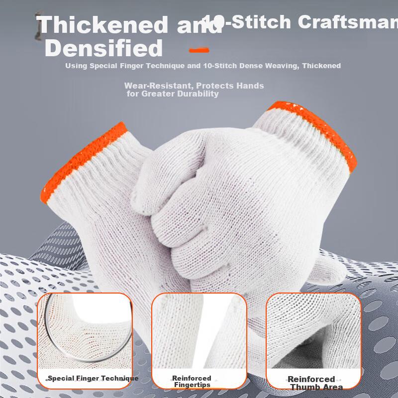 Labor Protection Gloves, 320g Orange Edge 12 Pairs Industrial Work Gloves, Unisex Protective White Thickened Wear-Resistant Non-Slip Work Gloves