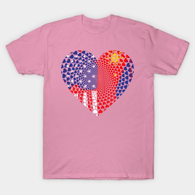 T Shirt Women Filipino American Flag Heart Harajuku Print Kawaii Tshirt Summer Short Sleeve Female T-Shirt Top Tee