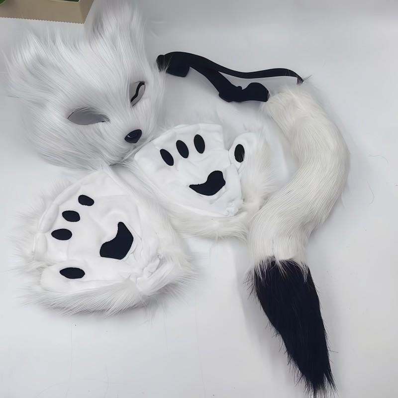Halloween Plush Fox Mask Set Cosplay Ears Headband Tail Claw Costume Accessories