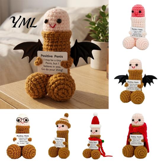 Unique Crochet Figurine Handmade Ornament, Funny Positive Desk Buddy, Cute Novelty Decoration Figurine, Emotional Support Keepsake Gift for