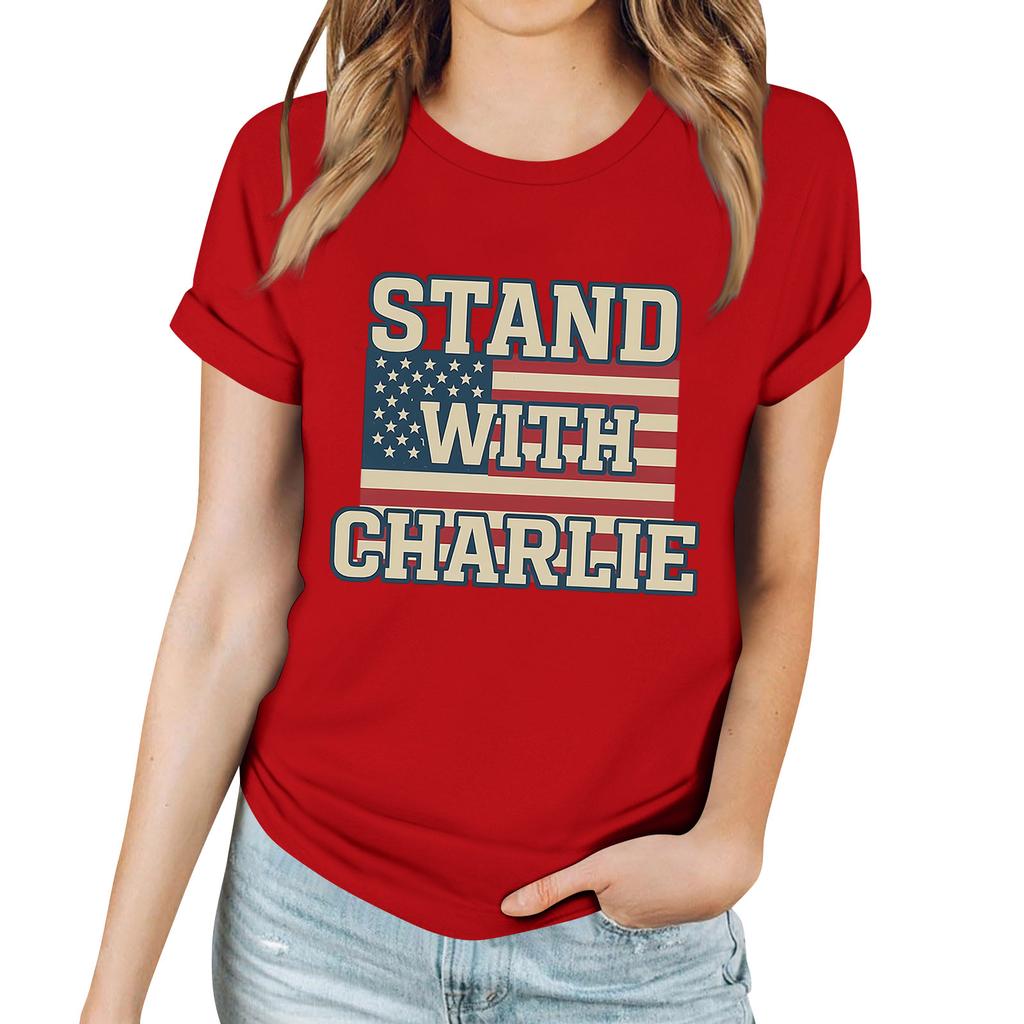 Women's Casual Printed T-Shirt Round Neck Pullover Short Sleeve Top