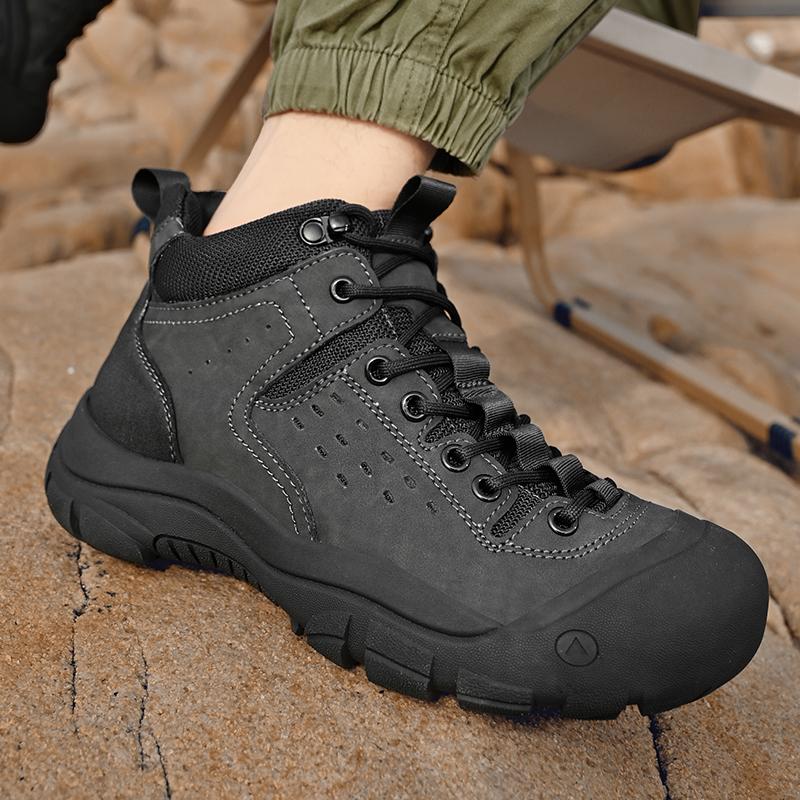 Модные мужские походные ботинки из натуральной кожи, противоскользящие мужские ботинки, уличные кроссовки, удобные ботинки для альпинизма, охоты, треккинга, кемпинга, черные
