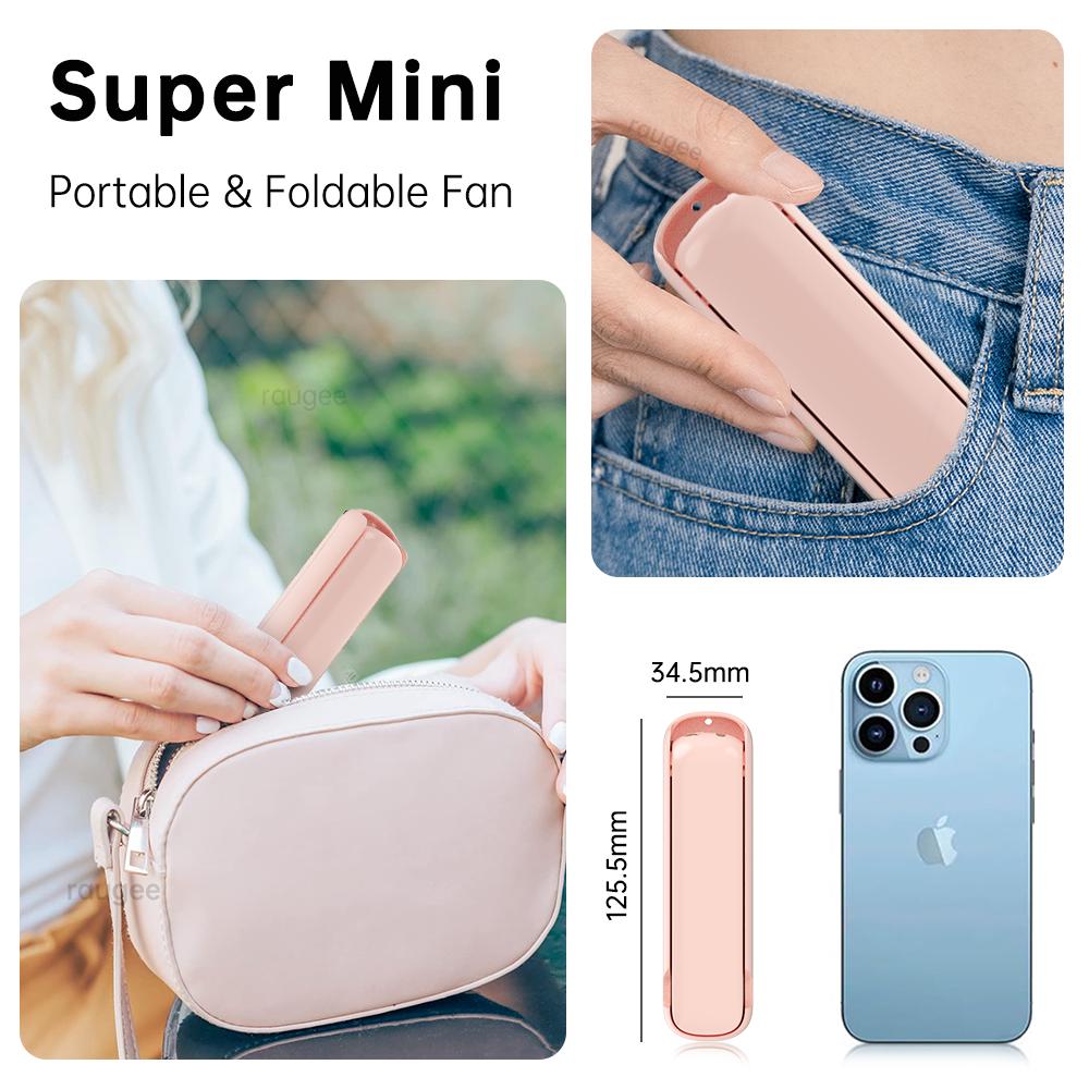 Portable Mini Handheld Fan Folding Hand Fan 2000mAh USB Rechargeable Portable Foldable Small Pocket Fan with Lighting and Stand