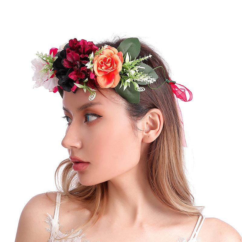 Искусственная гирлянда на голову на Хэллоуин, искусственная цветочная гирлянда на голову, фестиваль, бохо, хиппи, пляж