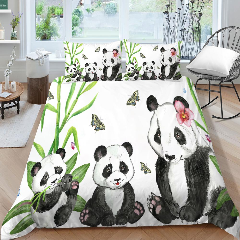 Lovely Giant Panda Printed Bedding Single Double Bed Full Size Pillowcase and Quilt Cover 2 or 3 Animal Patterns Comfortable Home Decoration