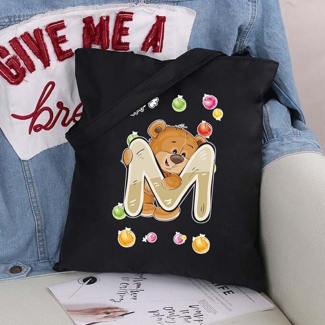 Женская парусиновая сумка-шоппер Harajuku, женская сумка большой вместимости, классическая винтажная сумка на плечо, милая сумка с узором медведя, большая сумка