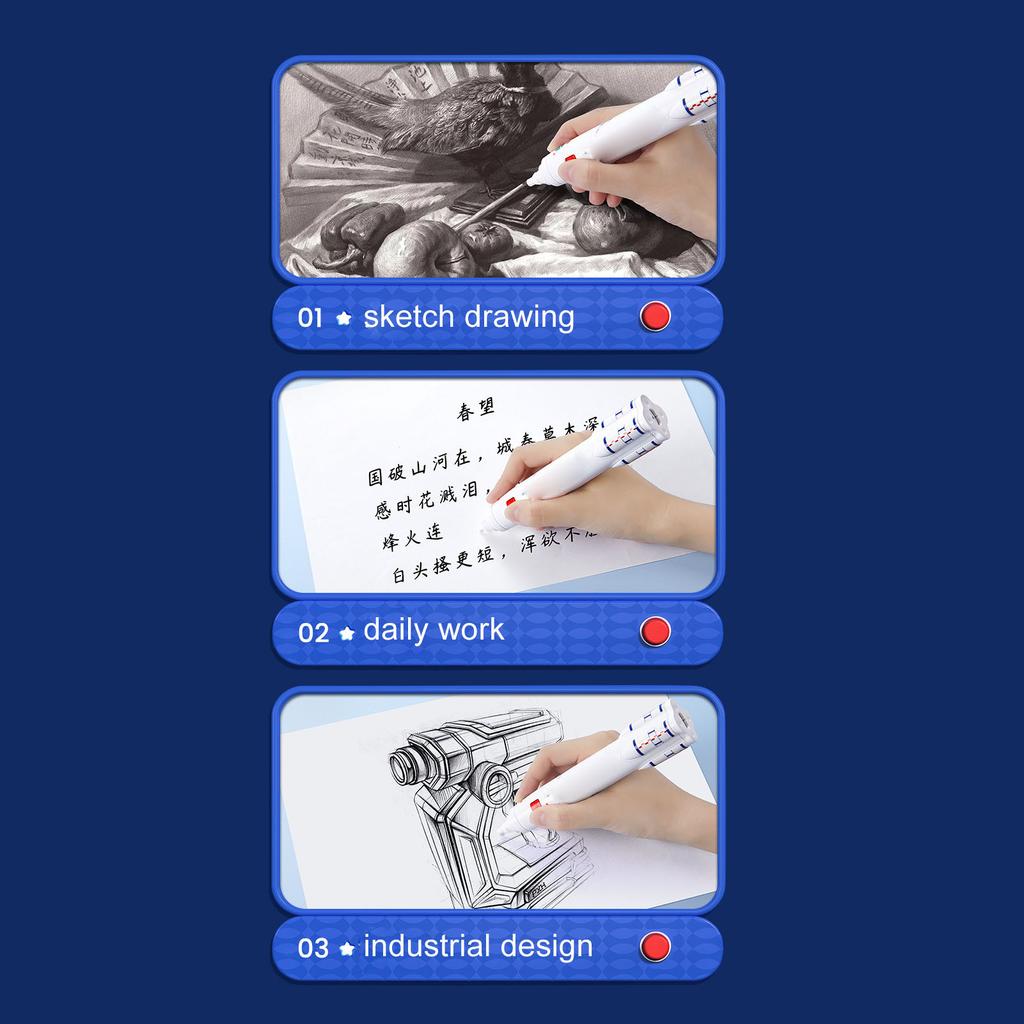 Electric Eraser Low Noise Rechargble 2 Replacble Refills 2.7x16cm ABS   Electric Pencil Eraser for Study