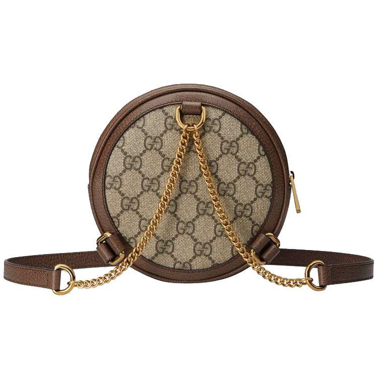 Gucci Ophidia Полоска с логотипом Канва и кожа Круглая сумка Рюкзак Мини Женский рюкзак Эбеновый Коричневый 598661-96IWG-8745