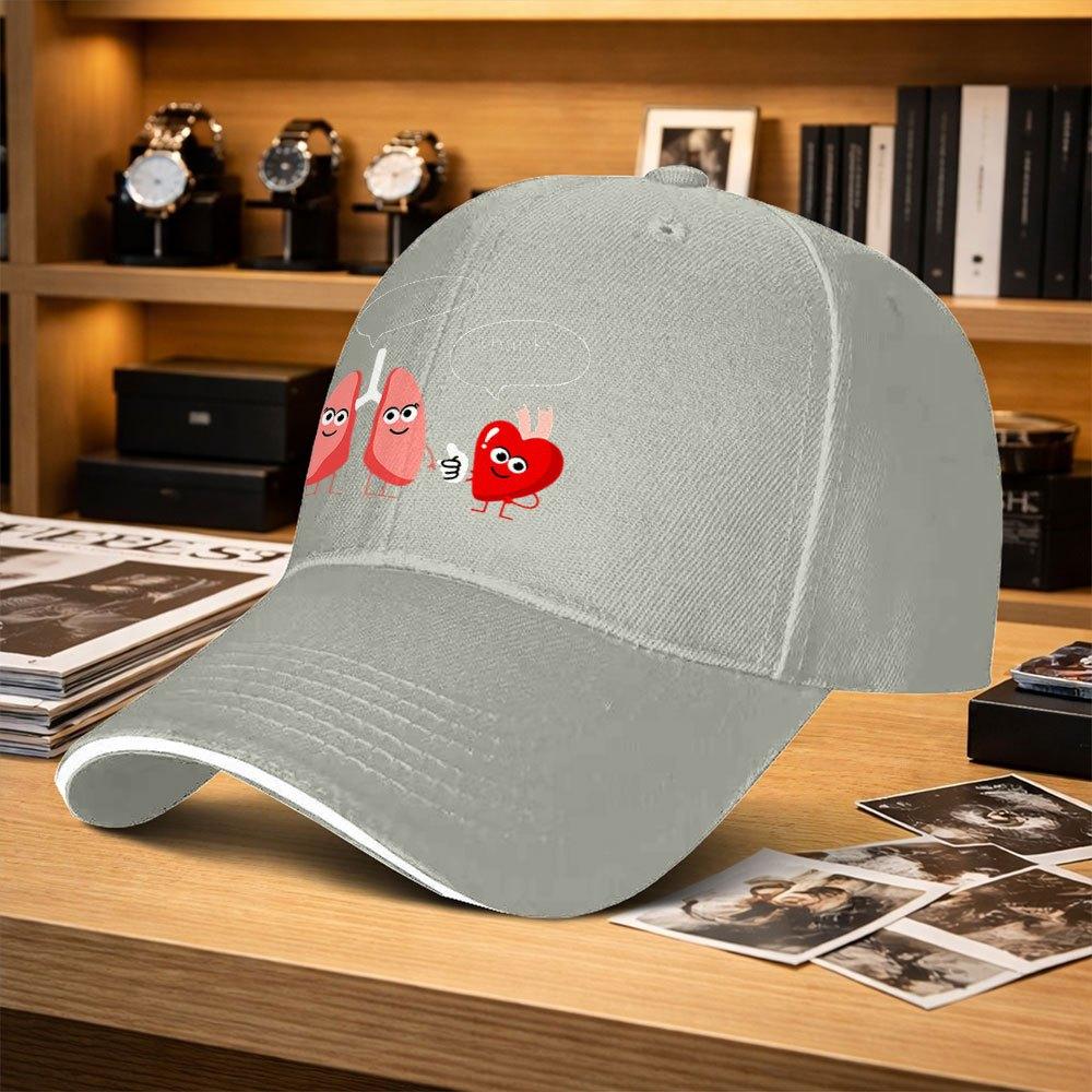 Cartoon Heart Lung Pattern Adjustable Baseball Cap Unisex Fashion Hat For Fishing Golf Camping Hiking