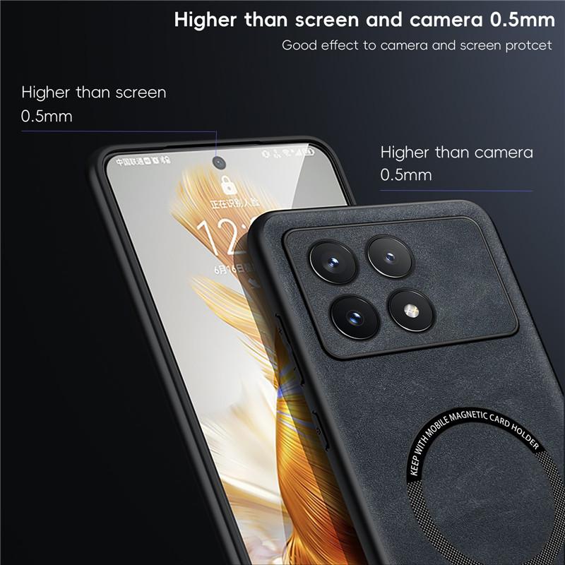 Магнитный ретро кожаный мягкий чехол для Xiaomi Poco X6 Pro PocoX6 Pro беспроводной зарядный чехол для телефона