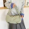Large Capacity Wide Shoulder Strap Canvas Bag Crossbody Bag Women's Niche Design Pleated Dumpling Bag Shoulder Bag