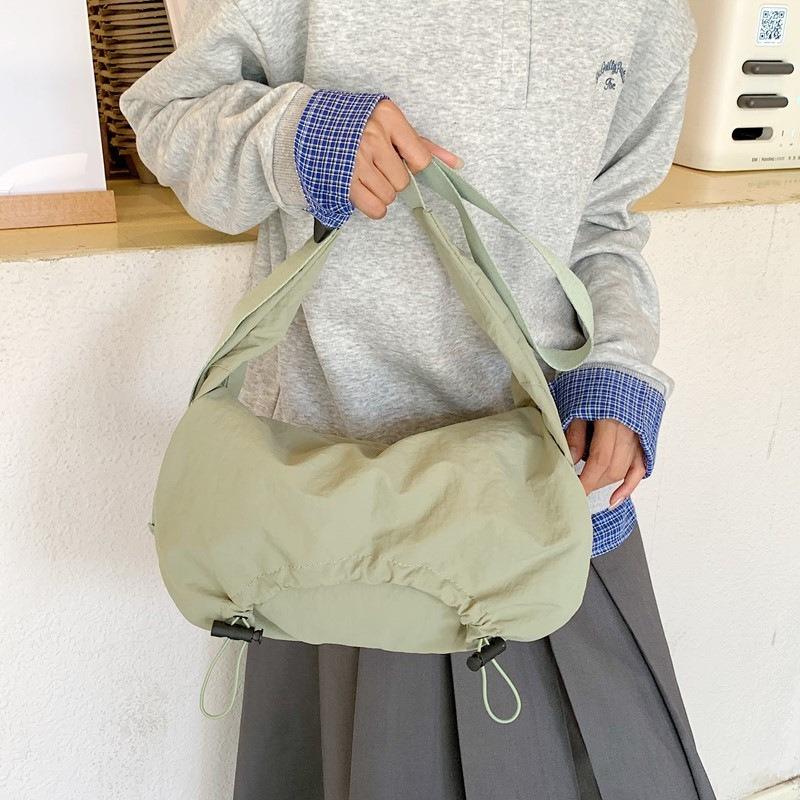 Large Capacity Wide Shoulder Strap Canvas Bag Crossbody Bag Women's Niche Design Pleated Dumpling Bag Shoulder Bag