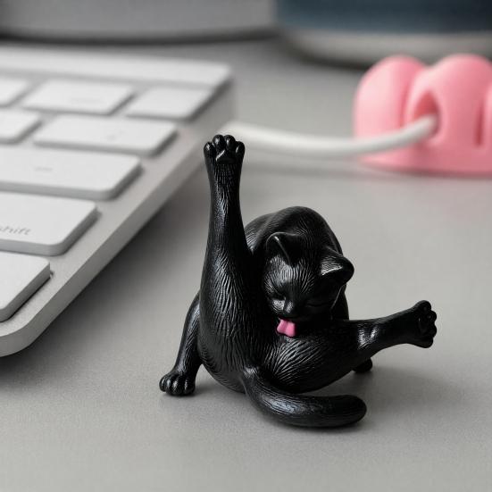 3D-печатная фигурка кота, лижущего зад, забавная черно-белая статуэтка котенка, скульптура животного, настольное украшение для дома, офиса, книжной полки