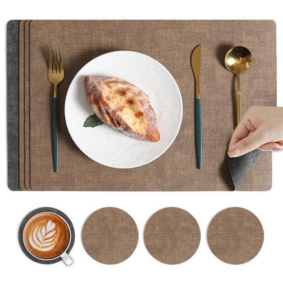 Dual Side Placemat Waterproof Faux Leather Coaster Placemat Solid Color Heat Insulation Pad for Dining Tables Countertops