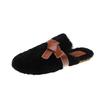 Bowknot Wool Slippers For Women Wearing Warm Lamb Wool Wrapped Half Slippers Flat Bottom Autumn And Winter Slippers Ins