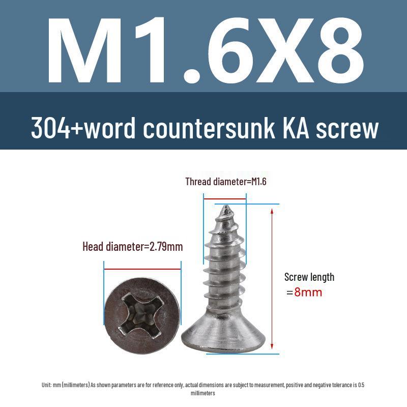 Yigu 304 Stainless Steel Phillips Flat Head Self-Tapping Screws M1-M2.5